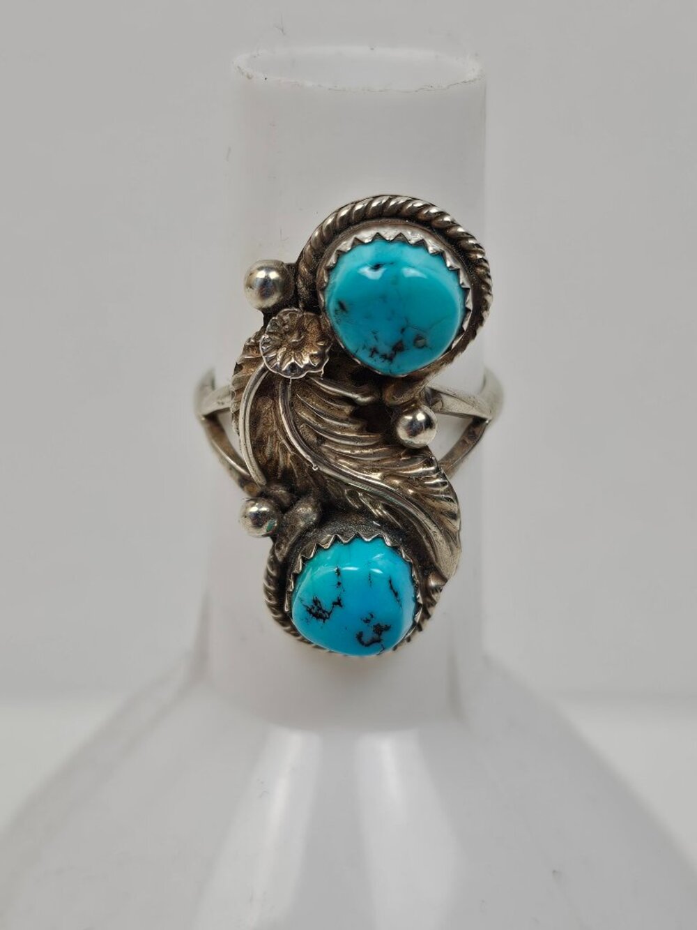 Vtg Navajo Ring Sterling Silver Turquoise Signed PC Della Presley Curley Sz 6.75